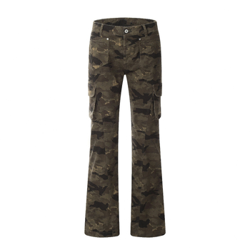 Vintage amerikai stílusú terepmintás cargo farmer férfiaknak, több zsebbel, slim-fit, egyenes szárú, enyhe bővüléssel.