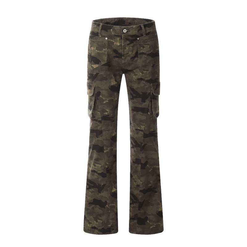 Vintage amerikai stílusú terepmintás cargo farmer férfiaknak, több zsebbel, slim-fit, egyenes szárú, enyhe bővüléssel.