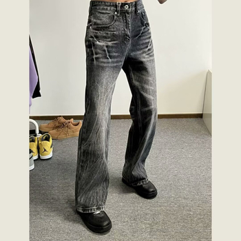 Amerikai retro mosott farmernadrág férfiaknak — lazán szabott, egyenes szárú, sokoldalú streetwear-stílus