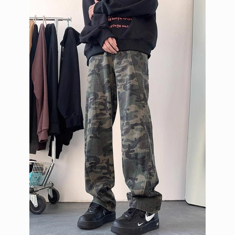 Tavaszi férfi kamuflázs mintás farmer, bootcut és egyenes szár, vibe dizájn, kiemelkedő minőség