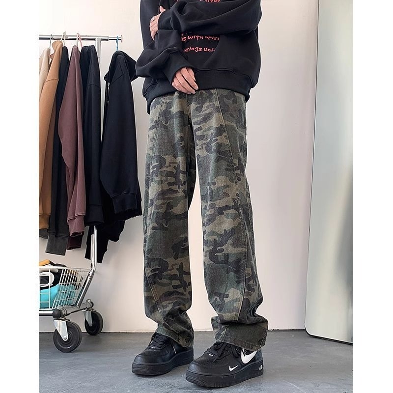 Tavaszi férfi kamuflázs mintás farmer, bootcut és egyenes szár, vibe dizájn, kiemelkedő minőség