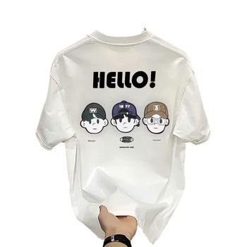 Férfi rövid ujjú póló tömör pamutból, laza szabás, cartoon nyomat, nyárra
