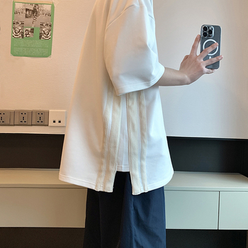 230 g tömegű vastag pamut rövid ujjú póló, japán stílusú dizájn, fiatalos felső
