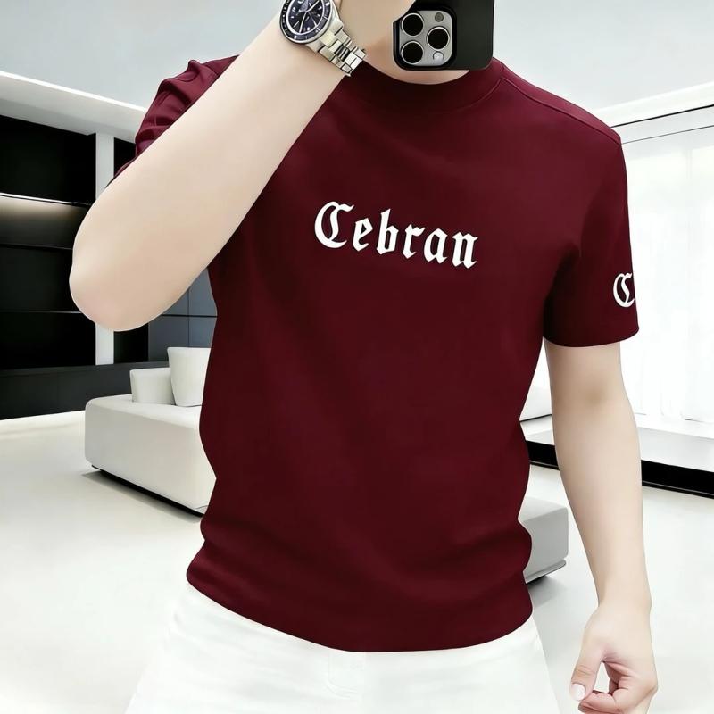 Férfi 100% pamut nyomtatott rövid ujjú póló, kerek nyakú, laza szabás, geometriai mintás, nyár 2026