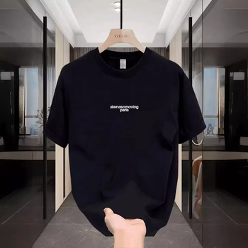 Férfi rövid ujjú T-shirt, kerek nyakú, nyári minimalist stílus, képregény nyomattal, lélegző pamut.