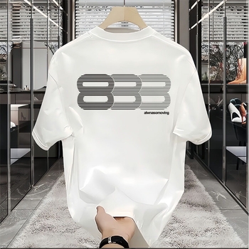 Férfi rövid ujjú T-shirt, kerek nyakú, nyári minimalist stílus, képregény nyomattal, lélegző pamut.