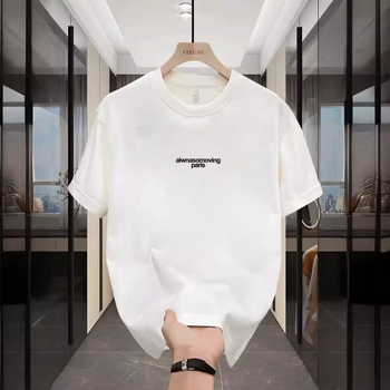 Férfi rövid ujjú T-shirt, kerek nyakú, nyári minimalist stílus, képregény nyomattal, lélegző pamut.