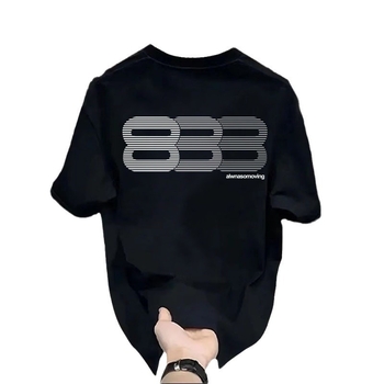 Férfi rövid ujjú T-shirt, kerek nyakú, nyári minimalist stílus, képregény nyomattal, lélegző pamut.