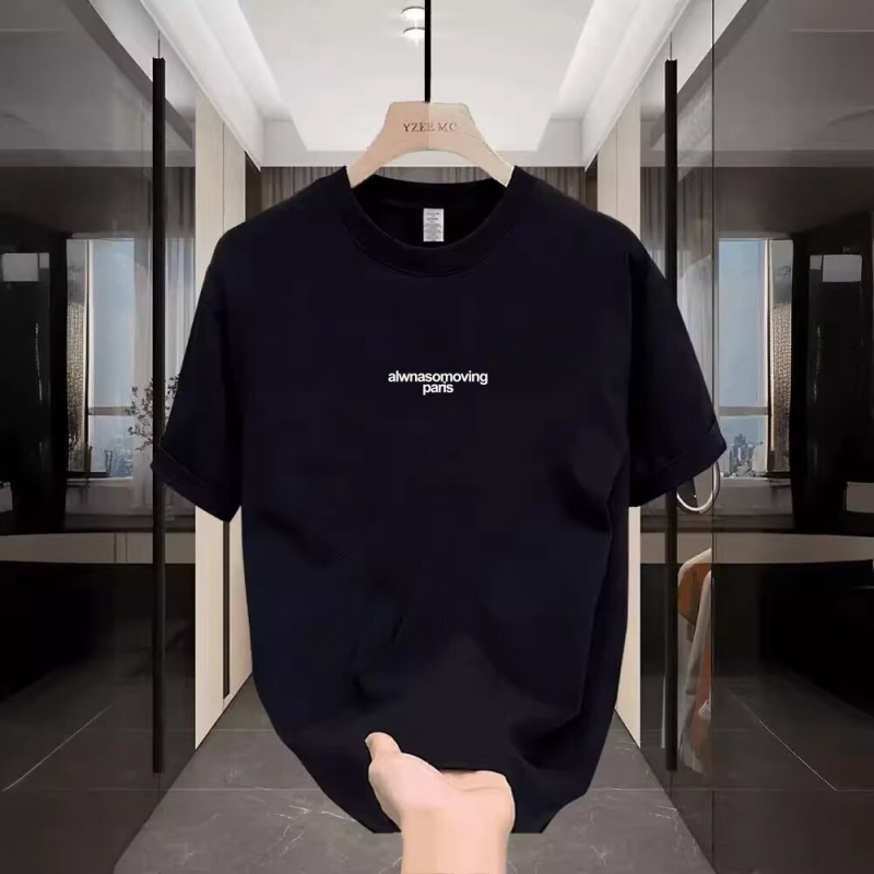 Férfi rövid ujjú T-shirt, kerek nyakú, nyári minimalist stílus, képregény nyomattal, lélegző pamut.