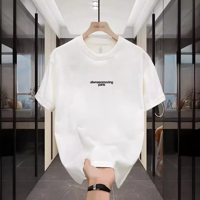 Férfi rövid ujjú T-shirt, kerek nyakú, nyári minimalist stílus, képregény nyomattal, lélegző pamut.