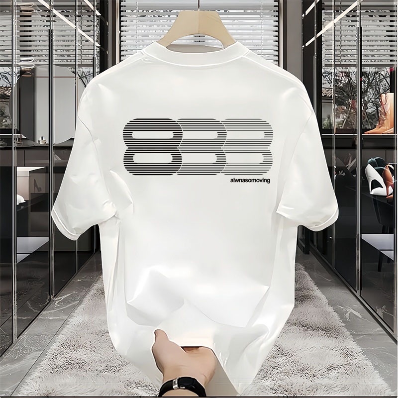 Férfi rövid ujjú T-shirt, kerek nyakú, nyári minimalist stílus, képregény nyomattal, lélegző pamut.