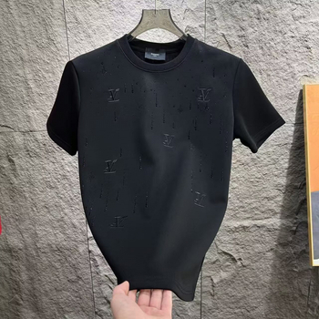 Férfi egyszínű rövid ujjú T-shirt kristályos meteorit-mintával, kerek nyakú, kényelmes