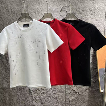 Férfi egyszínű rövid ujjú T-shirt kristályos meteorit-mintával, kerek nyakú, kényelmes