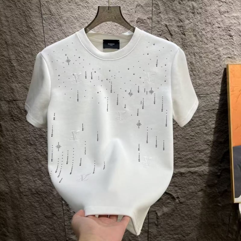 Férfi egyszínű rövid ujjú T-shirt kristályos meteorit-mintával, kerek nyakú, kényelmes