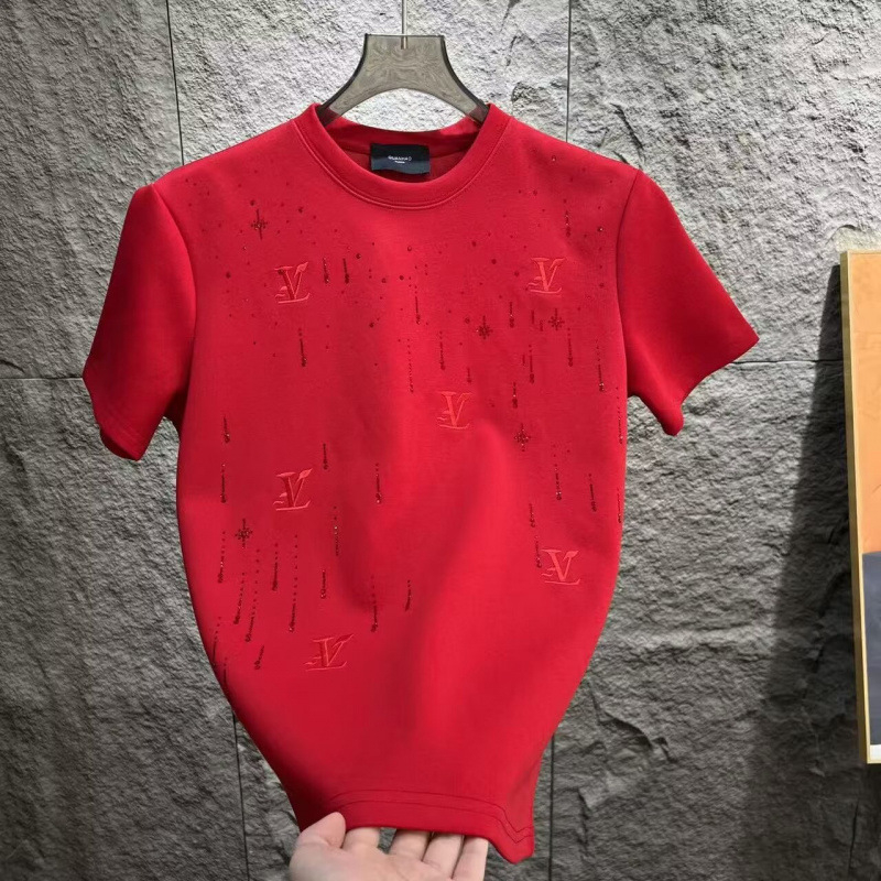 Férfi egyszínű rövid ujjú T-shirt kristályos meteorit-mintával, kerek nyakú, kényelmes