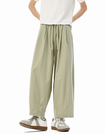 Japán stílusú retro 3/4 hosszú munka nadrág férfiaknak, nyári laza széles szárú, sokoldalú divatos casual nadrág