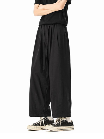 Japán stílusú retro 3/4 hosszú munka nadrág férfiaknak, nyári laza széles szárú, sokoldalú divatos casual nadrág