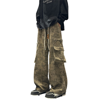 Férfi kamuflázs munkanadrág téli béléses, lazán szabott, széles szárú, hosszú casual nadrág, 2026-os modell