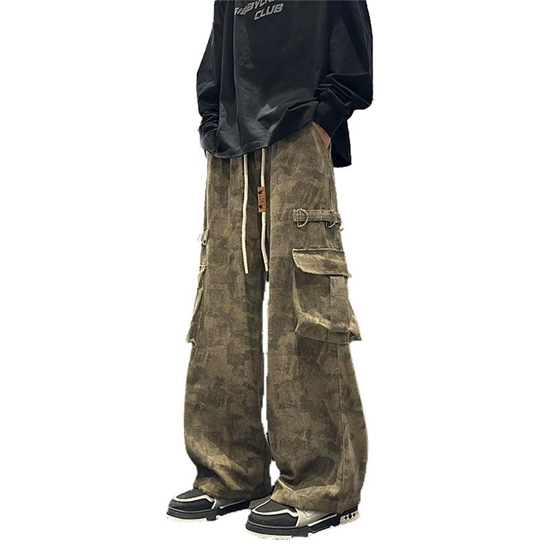 Férfi kamuflázs munkanadrág téli béléses, lazán szabott, széles szárú, hosszú casual nadrág, 2026-os modell