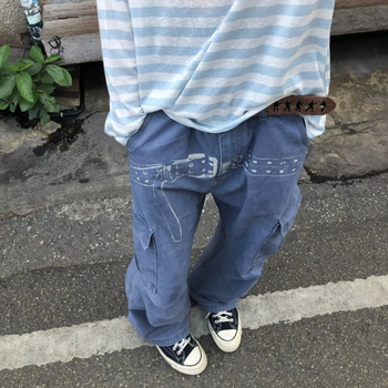 Vintage mosott, széles lábú munkanadrág, több zsebbel