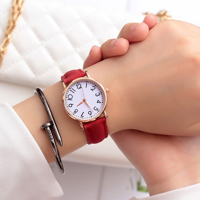 Ceas dama casual minimalist cu cuarț, curea PU, cadran rotund