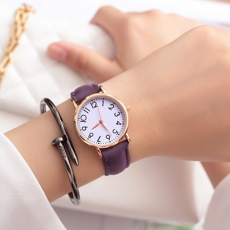 Ceas dama casual minimalist cu cuarț, curea PU, cadran rotund