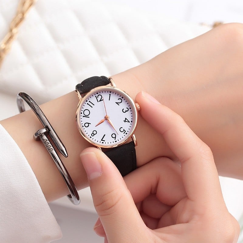 Ceas dama casual minimalist cu cuarț, curea PU, cadran rotund