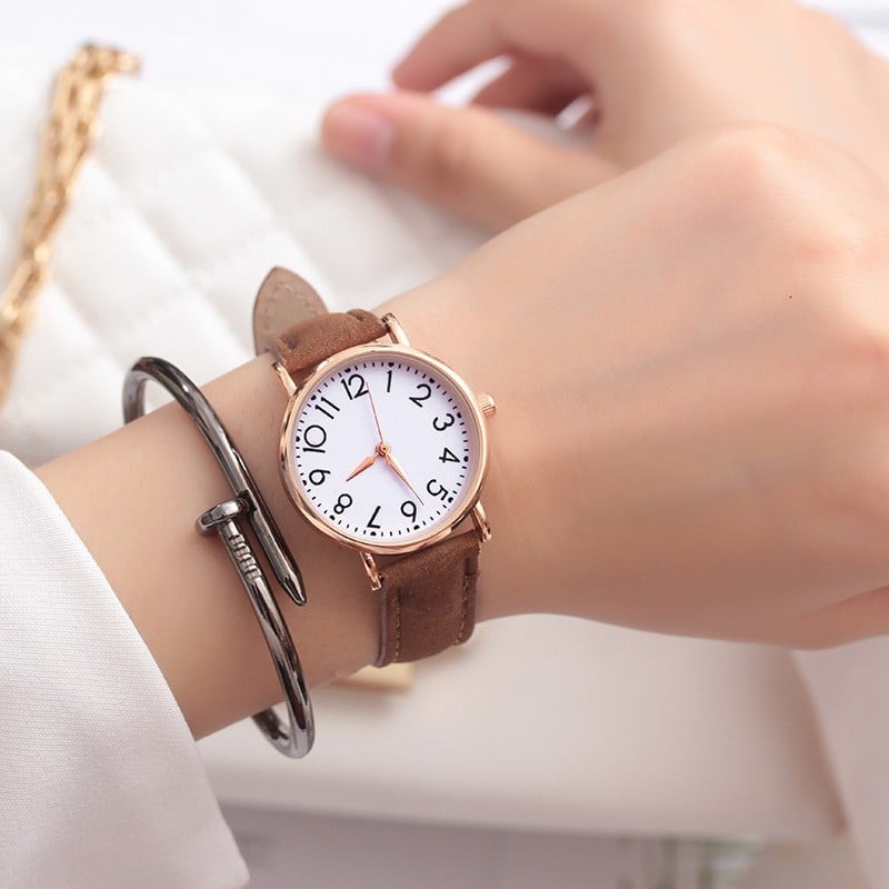 Ceas dama casual minimalist cu cuarț, curea PU, cadran rotund