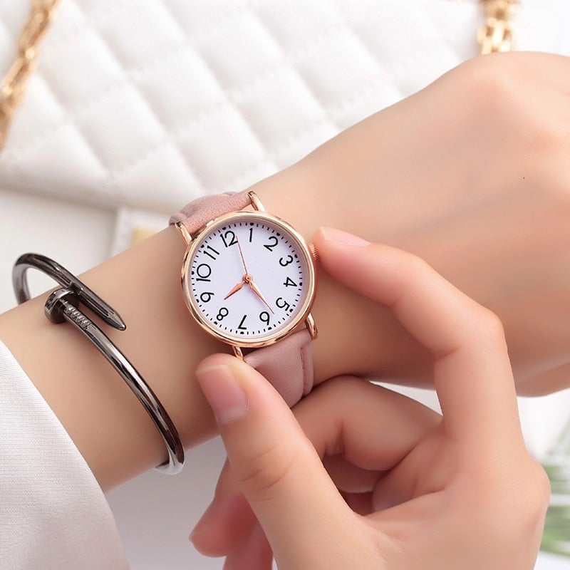 Ceas dama casual minimalist cu cuarț, curea PU, cadran rotund