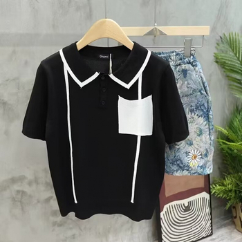 2025 nyári vékony kötött rövid ujjú férfi póló galléval, slim fit
