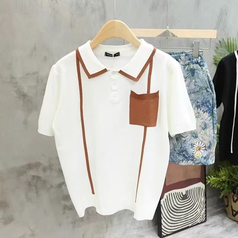 2025 nyári vékony kötött rövid ujjú férfi póló galléval, slim fit