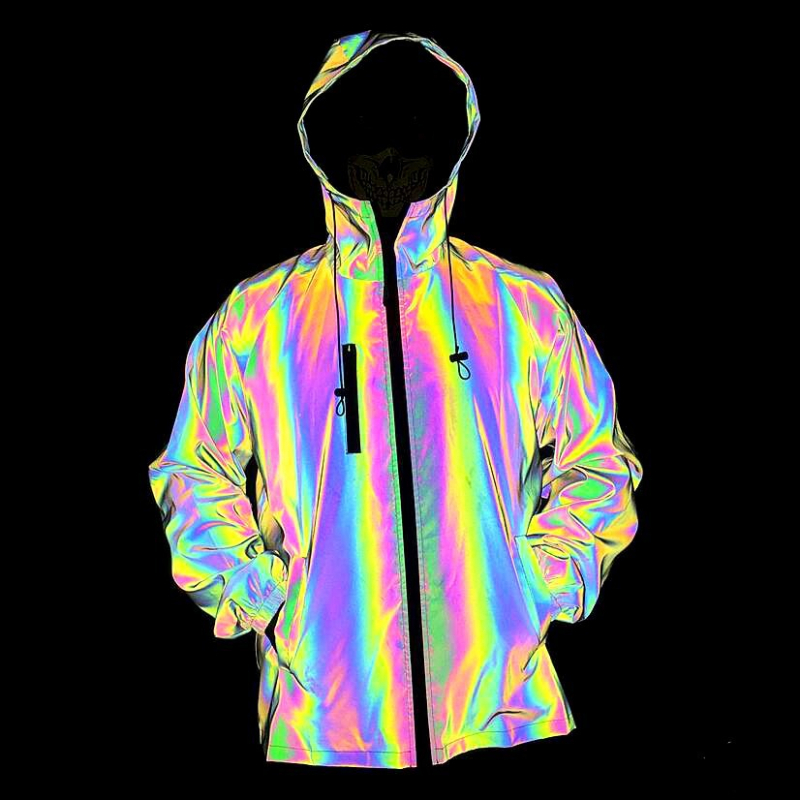 Jachetă pentru bărbați de toamnă-iarnă cu reflexie colorată, impermeabilă și rezistentă la vânt, cu glugă, croială lejeră, mărimi mari