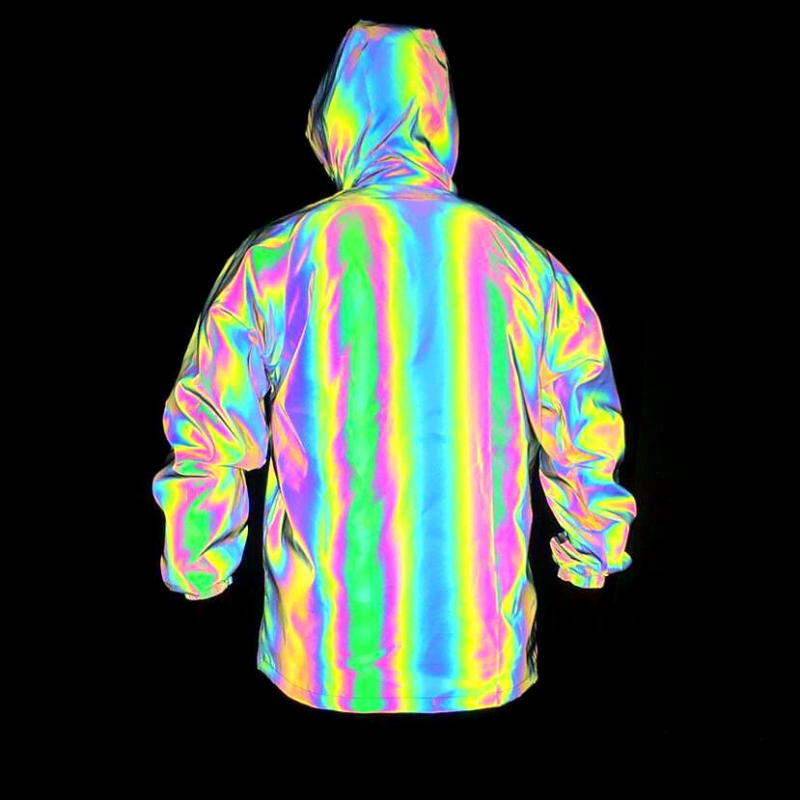 Jachetă pentru bărbați de toamnă-iarnă cu reflexie colorată, impermeabilă și rezistentă la vânt, cu glugă, croială lejeră, mărimi mari