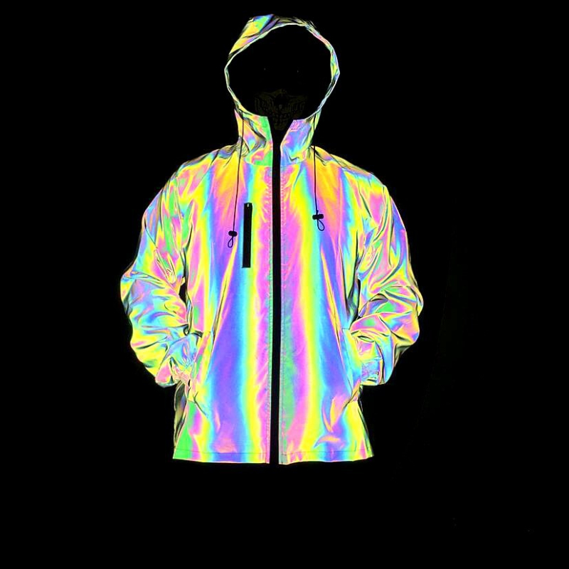 Jachetă pentru bărbați de toamnă-iarnă cu reflexie colorată, impermeabilă și rezistentă la vânt, cu glugă, croială lejeră, mărimi mari