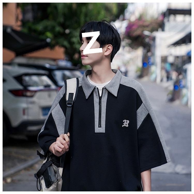 Férfi rövid ujjú pólóing, Cityboy stílus, japán retro, amerikai streetwear