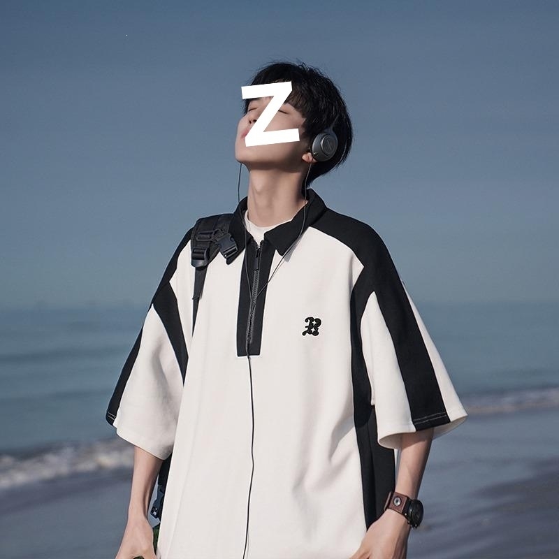 Férfi rövid ujjú pólóing, Cityboy stílus, japán retro, amerikai streetwear