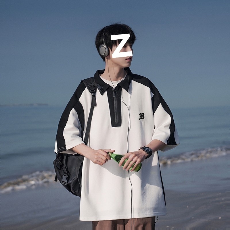 Férfi rövid ujjú pólóing, Cityboy stílus, japán retro, amerikai streetwear