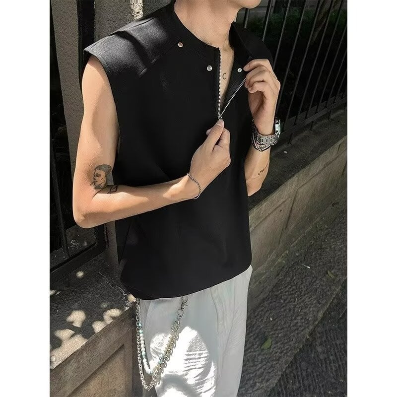 Vesta sport masculină de vară cu fermoar parțial, fără mâneci, design stilat