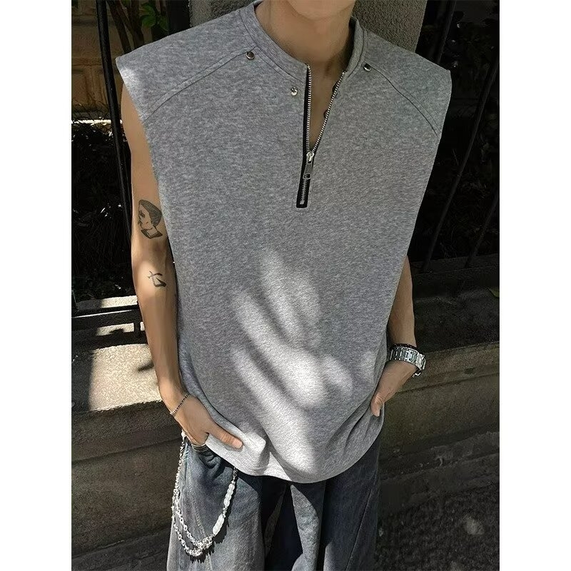 Vesta sport masculină de vară cu fermoar parțial, fără mâneci, design stilat