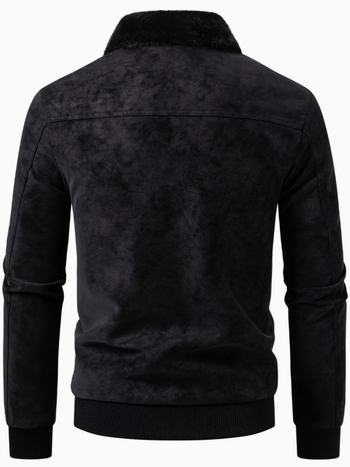 Geacă de iarnă pentru bărbați, PU cu aspect velur, guler cu blană, călduros, slim fit, fermoar