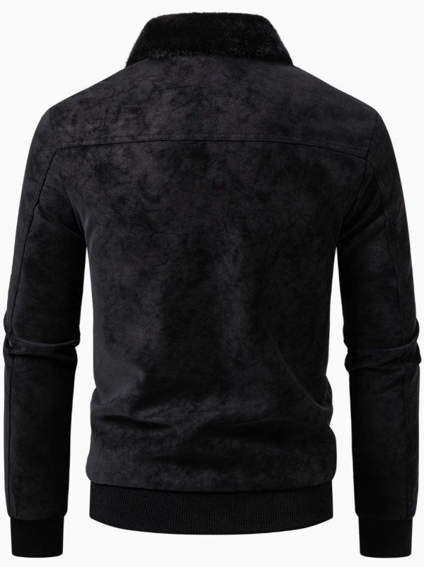 Geacă de iarnă pentru bărbați, PU cu aspect velur, guler cu blană, călduros, slim fit, fermoar
