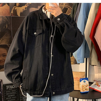 Férfi denim dzseki japán munkaruha stílusban zsebekkel tavasz–őszre