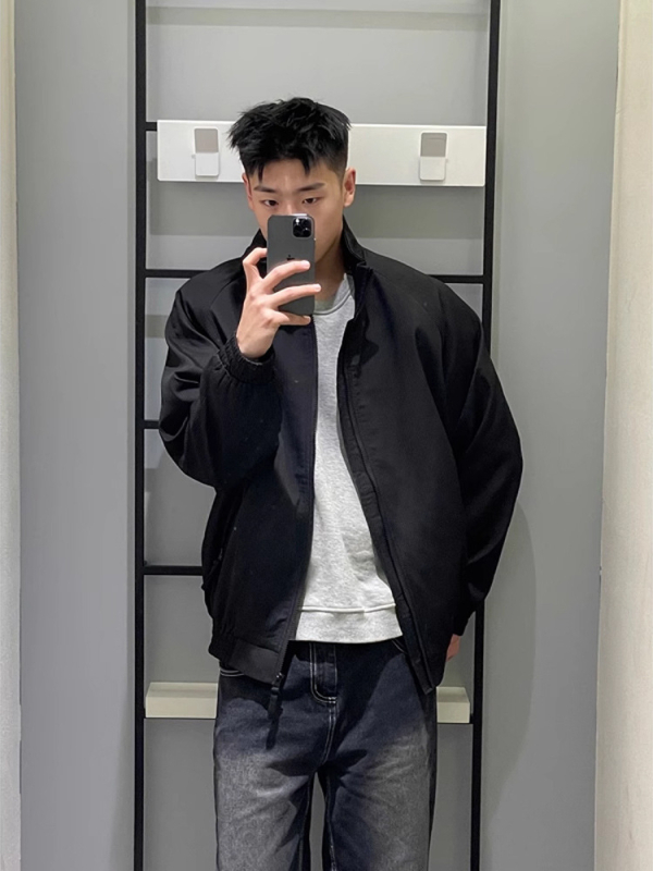 Cleanfit geacă scurtă pentru bărbați cu padding la umeri, guler înalt, fermoar, streetwear de primăvară