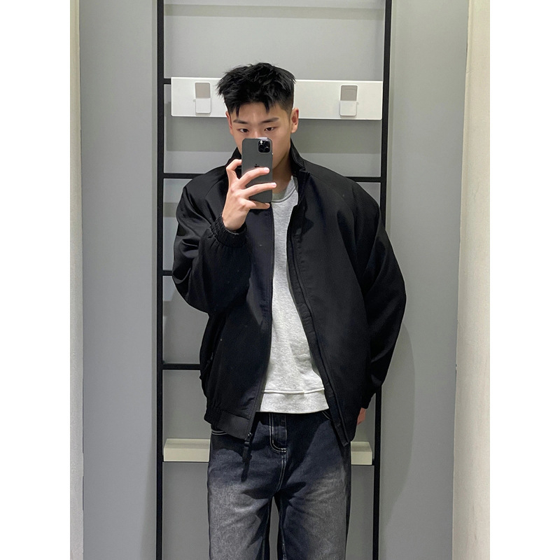 Cleanfit geacă scurtă pentru bărbați cu padding la umeri, guler înalt, fermoar, streetwear de primăvară