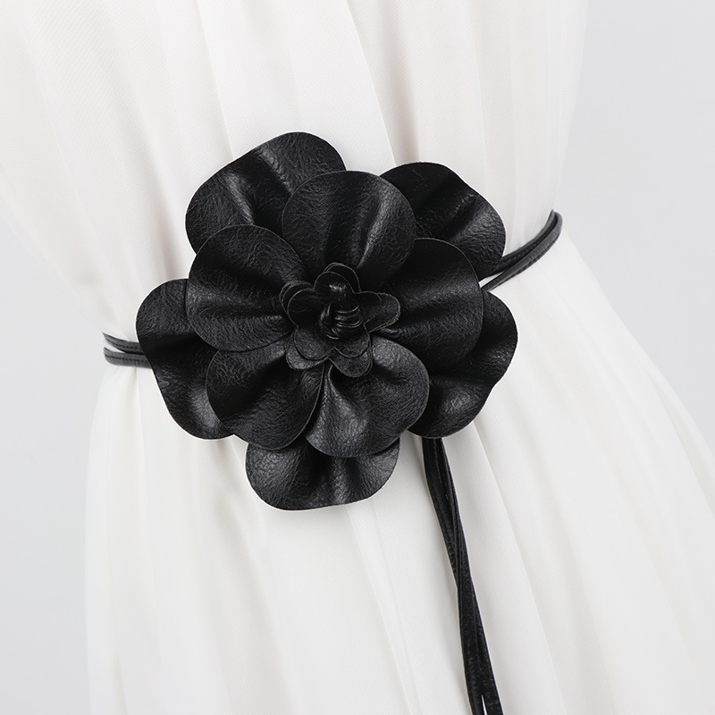 Curea florală în stil coreean pentru rochii — accesoriu pentru talie, cu nod și curea decorativă din piele