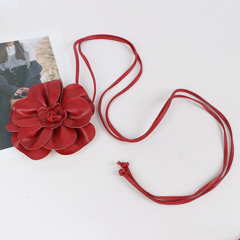 Curea florală în stil coreean pentru rochii — accesoriu pentru talie, cu nod și curea decorativă din piele