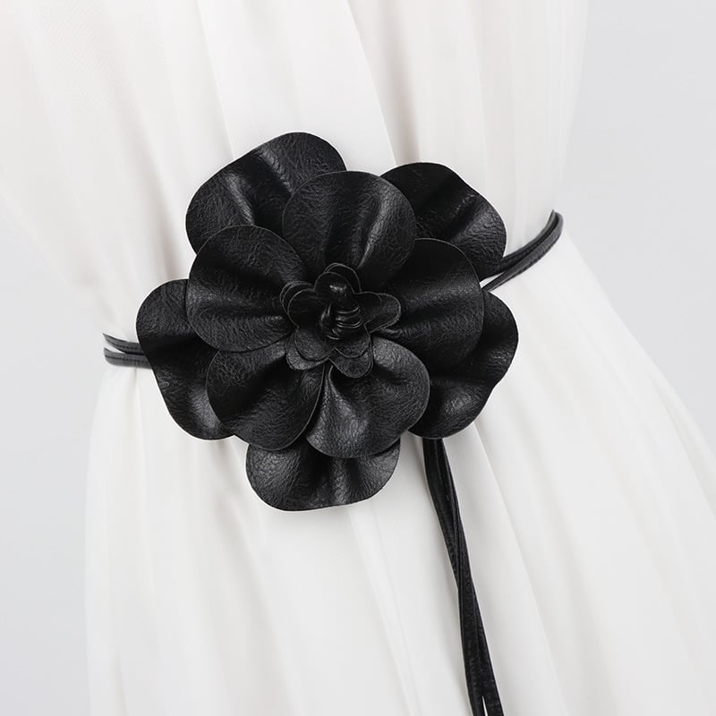 Curea florală în stil coreean pentru rochii — accesoriu pentru talie, cu nod și curea decorativă din piele