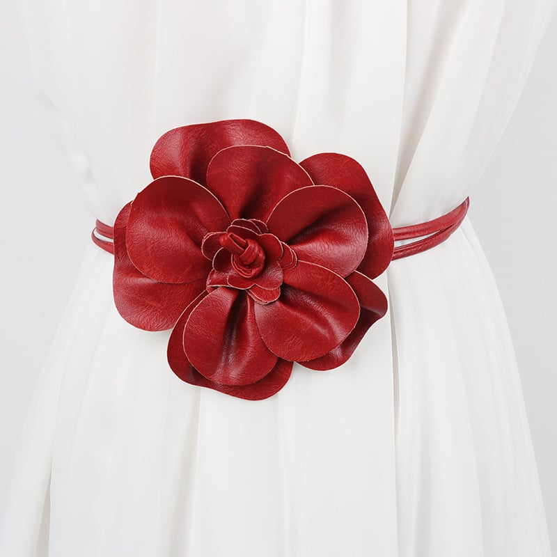 Curea florală în stil coreean pentru rochii — accesoriu pentru talie, cu nod și curea decorativă din piele
