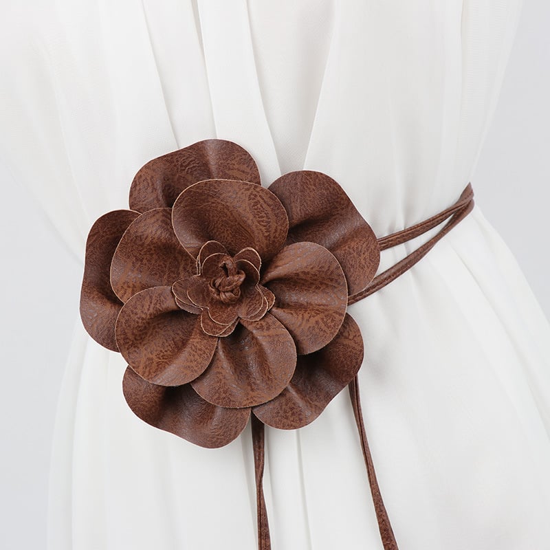 Curea florală în stil coreean pentru rochii — accesoriu pentru talie, cu nod și curea decorativă din piele