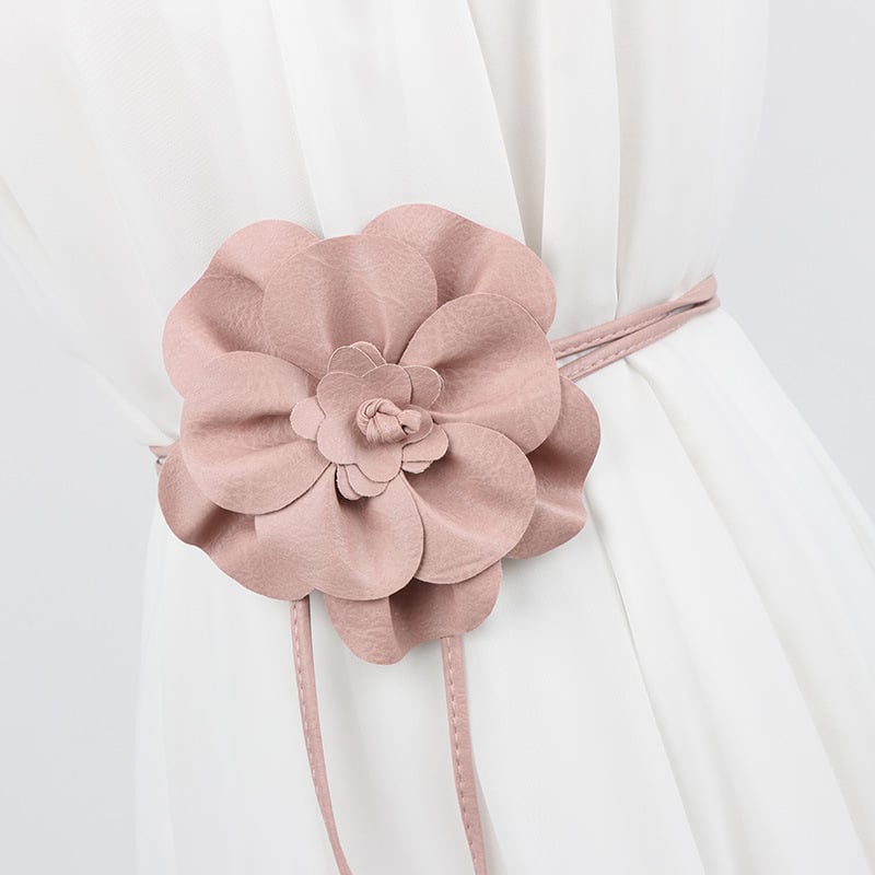 Curea florală în stil coreean pentru rochii — accesoriu pentru talie, cu nod și curea decorativă din piele
